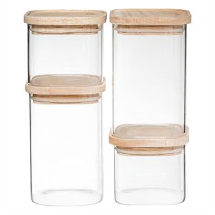 Set de 4 tarros de vidrio apilables, , large