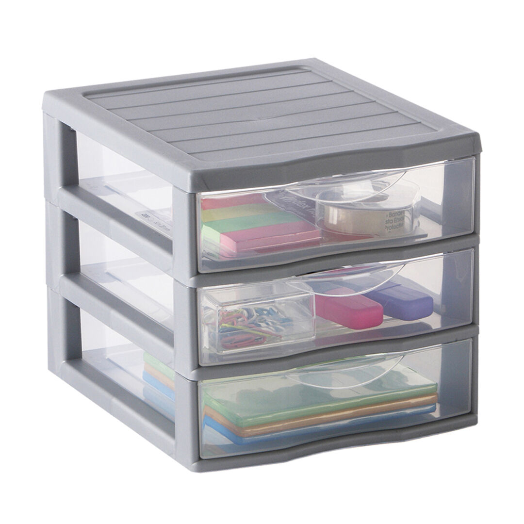 Storage unit grey with 3 drawers, , large
