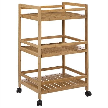 Troley de cozinha castanho em bambu com 3 prateleiras, , large