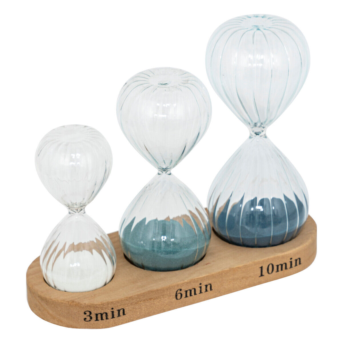 Conjunto de 3 ampulhetas em vidro com tabuleiro DE madeira, , large