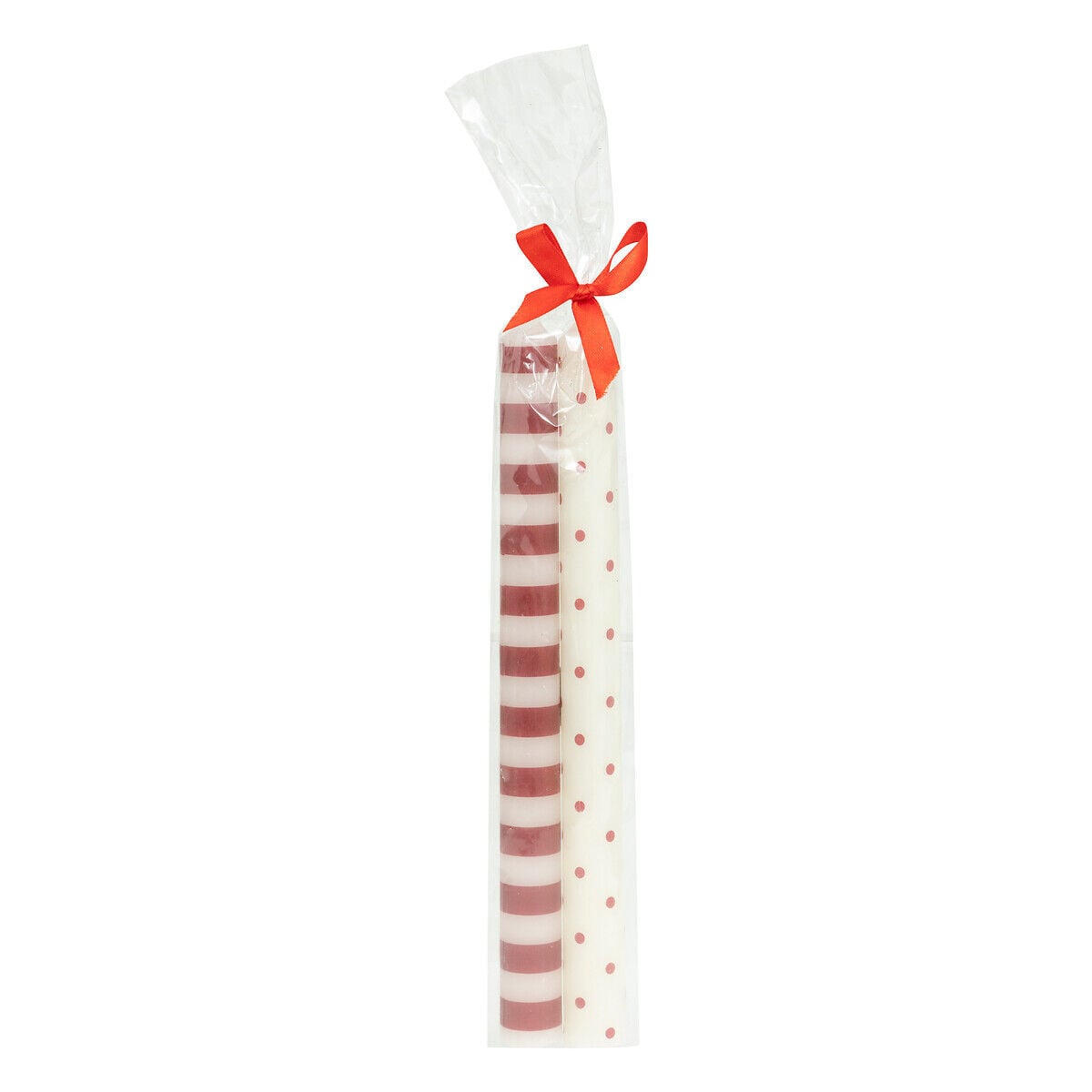 Conjunto de 2 velas de 24,5cm com riscas e pintas, , large