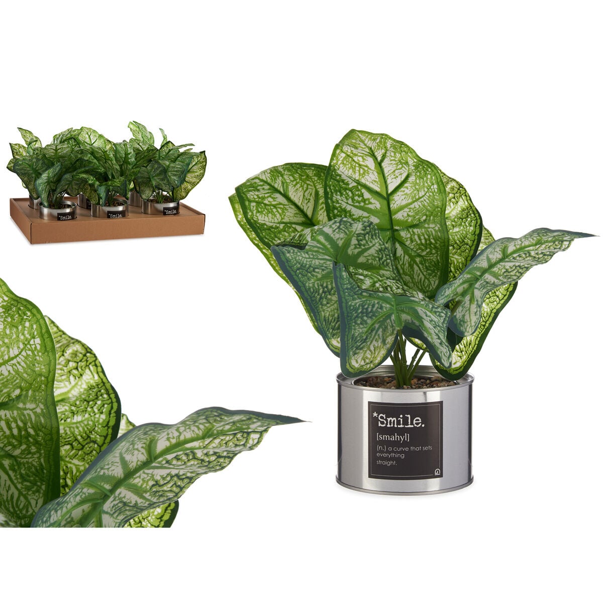 Planta artificial verde com vaso de metal, , large
