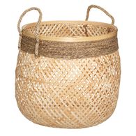 Cesto Redondo Bege Em Bambu 34x37cm