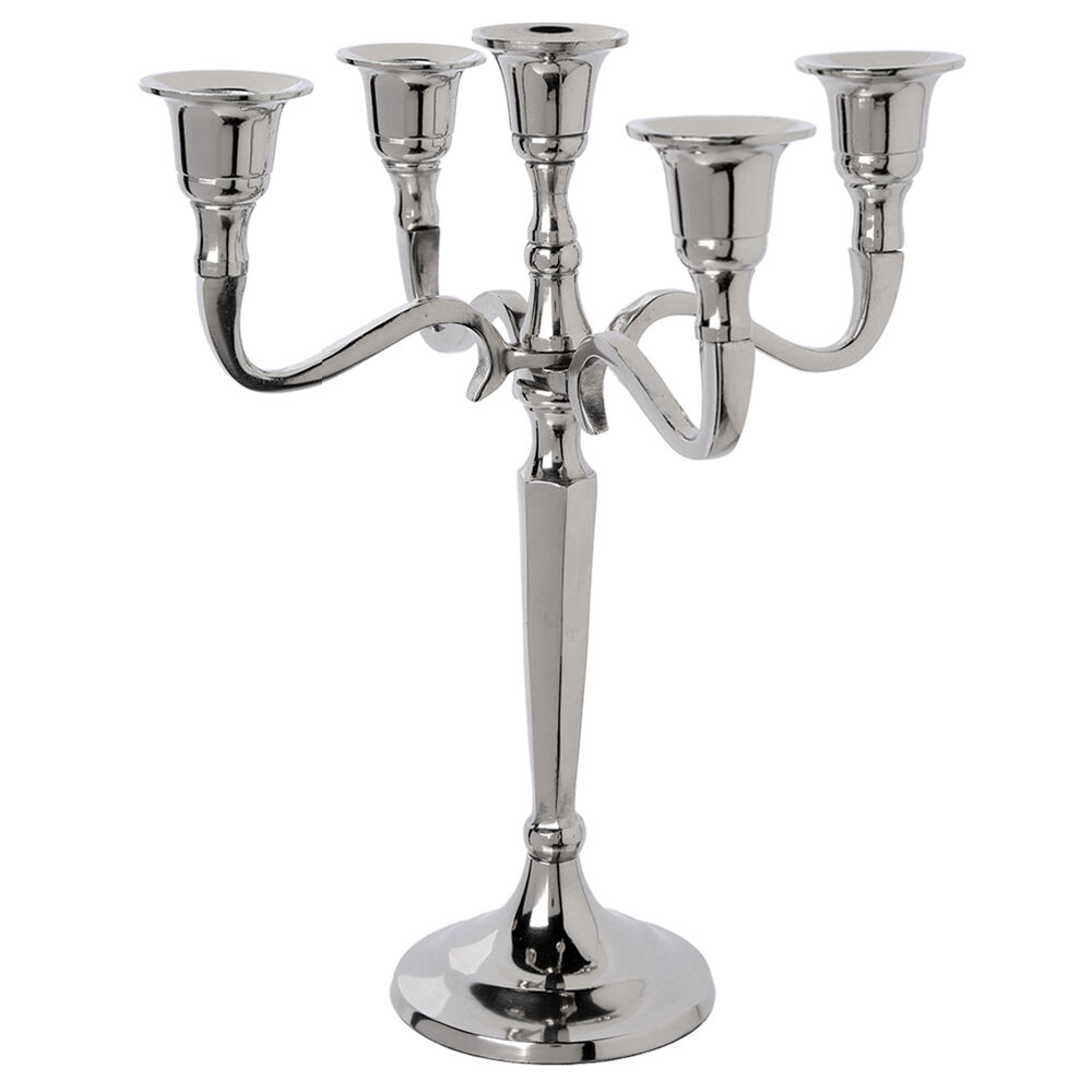 Candelabro em metal prateado para 5 velas, , large