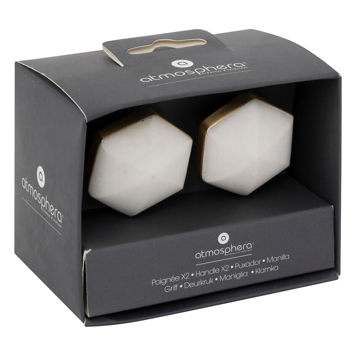 Conjunto de 2 puxadores branco mármore, , large