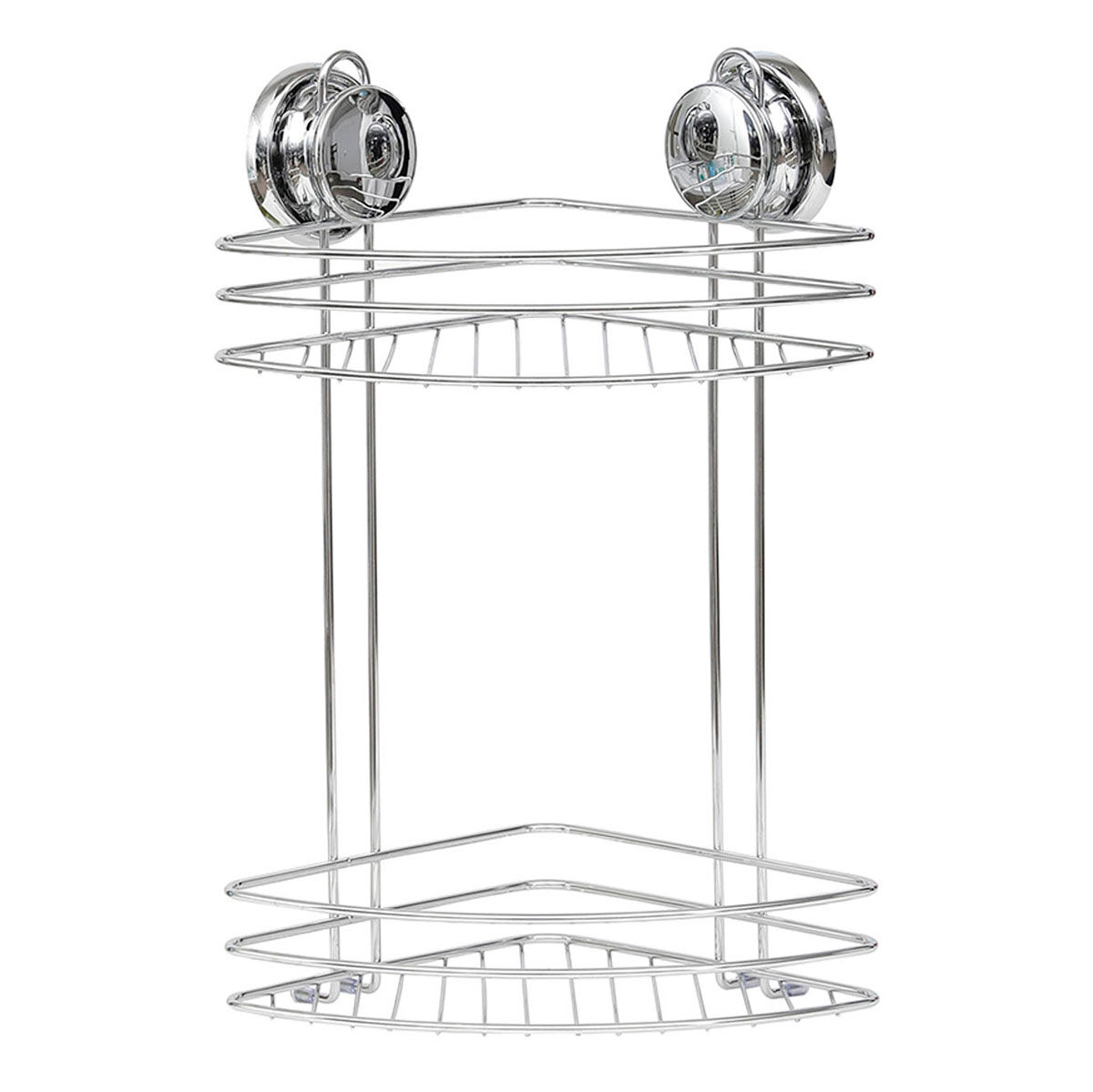 Suporte de canto 2 níveis em metal com ventosas cromado, , large