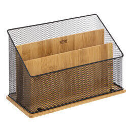 Organizador para escritório em bambu e metal preto, , large