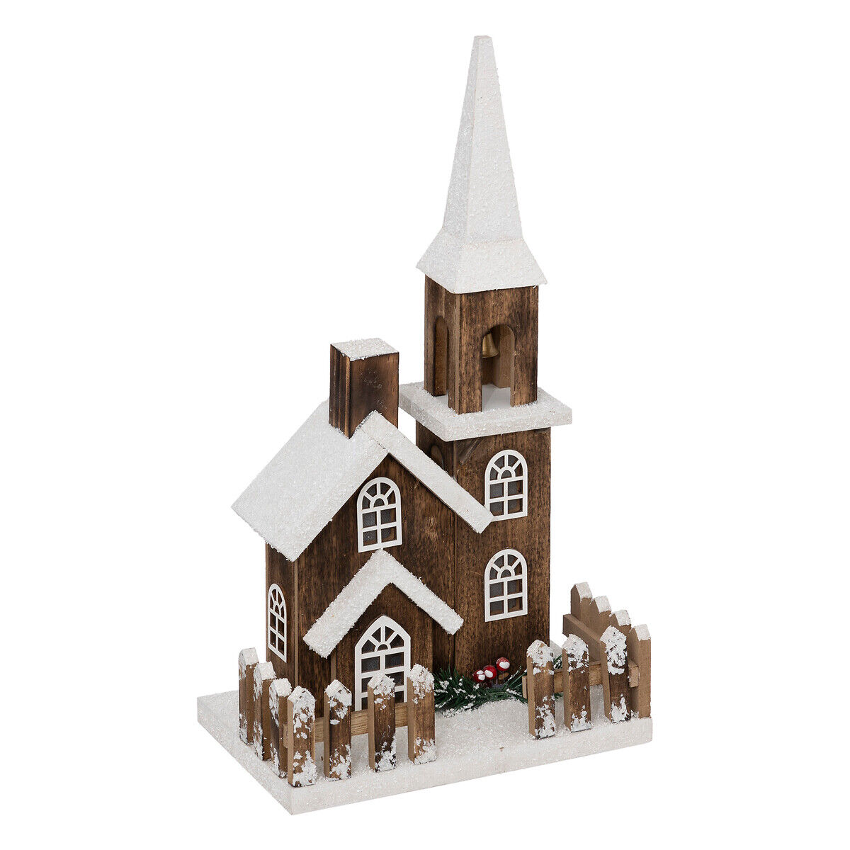 Igreja em madeira com neve e led 40x22,5cm, , large