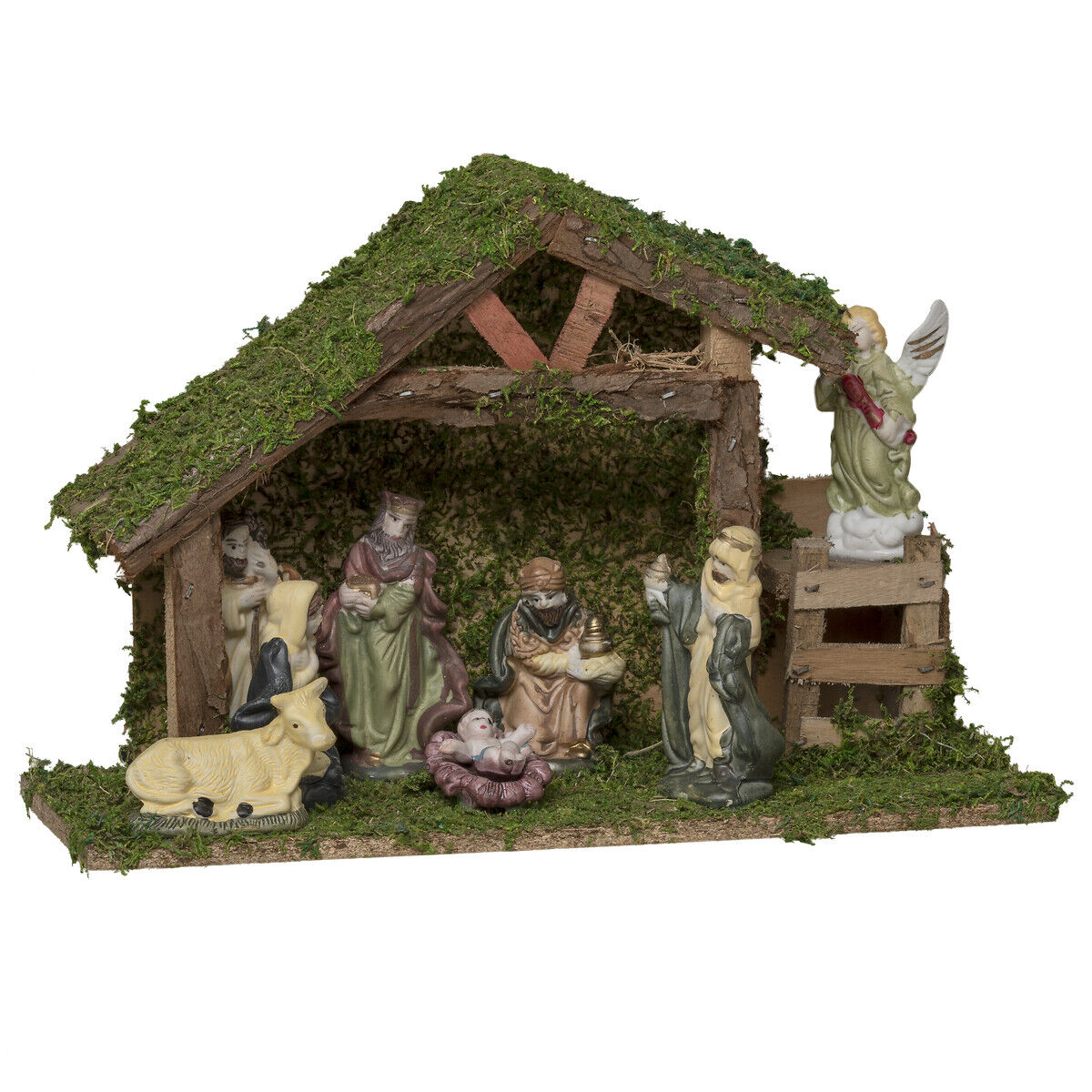 Presépio Cabana Com 8 Figuras Em Porcelana, , large