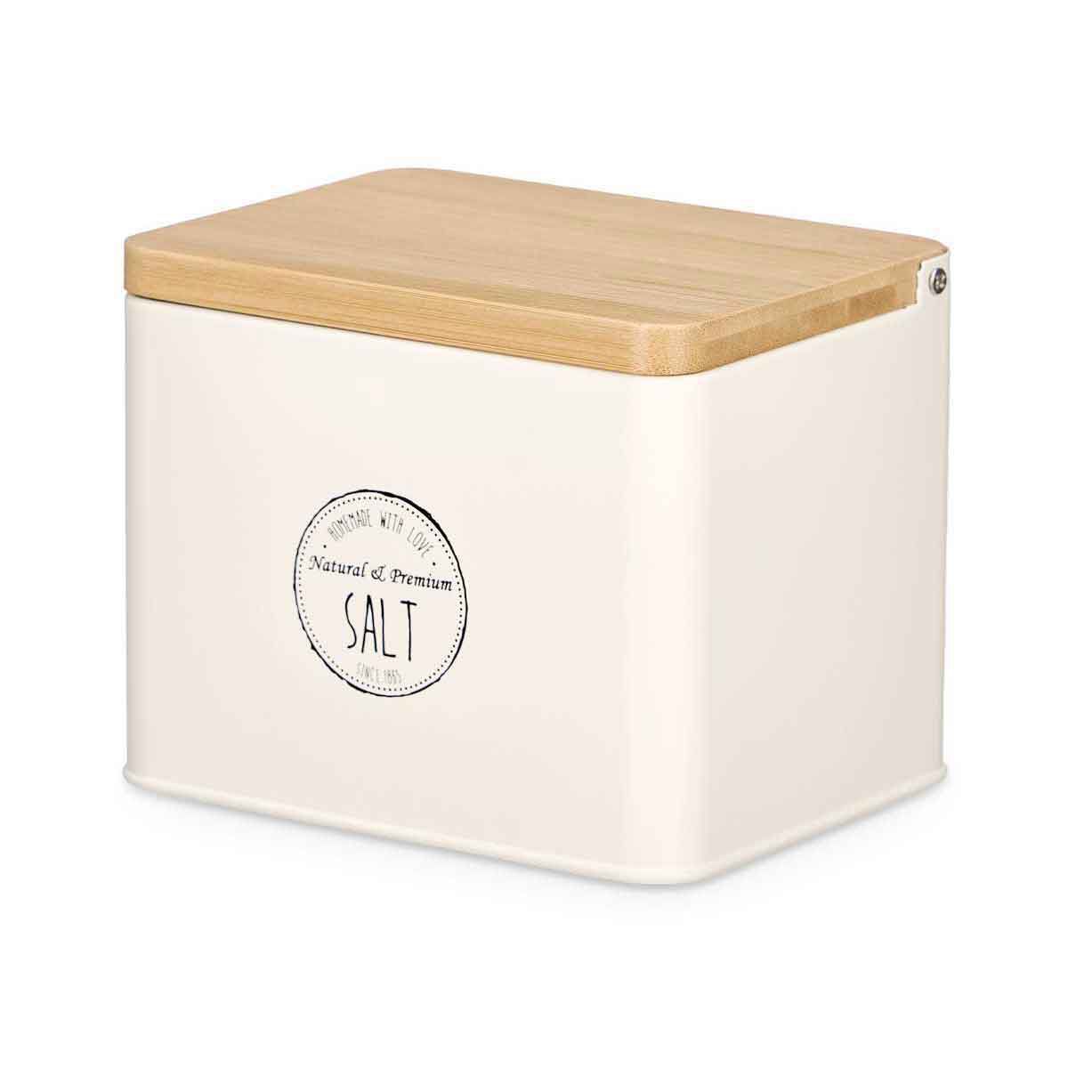 Salt cellar cream with bamboo lid, , large