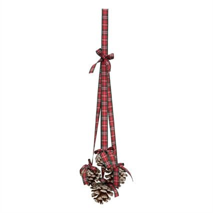 Pendurante de fitas em padrão xadrez com pinhas 10x5x45cm, , large
