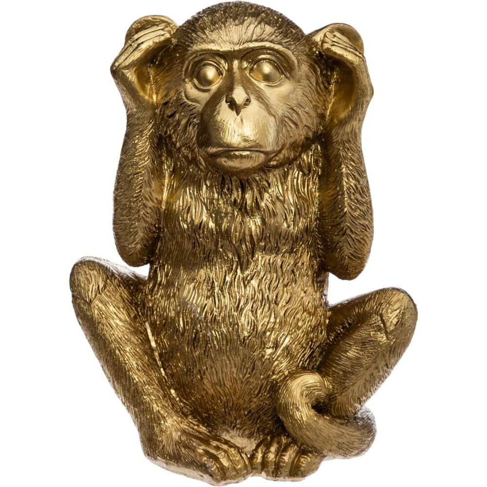 Estatueta macaco sábio surdo dourada, , large