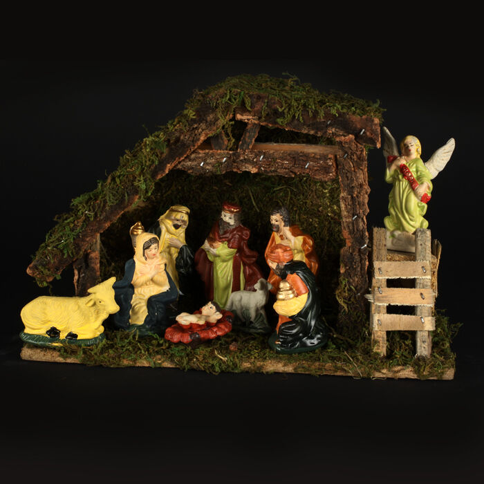 Presépio Cabana Com 8 Figuras Em Porcelana, , large