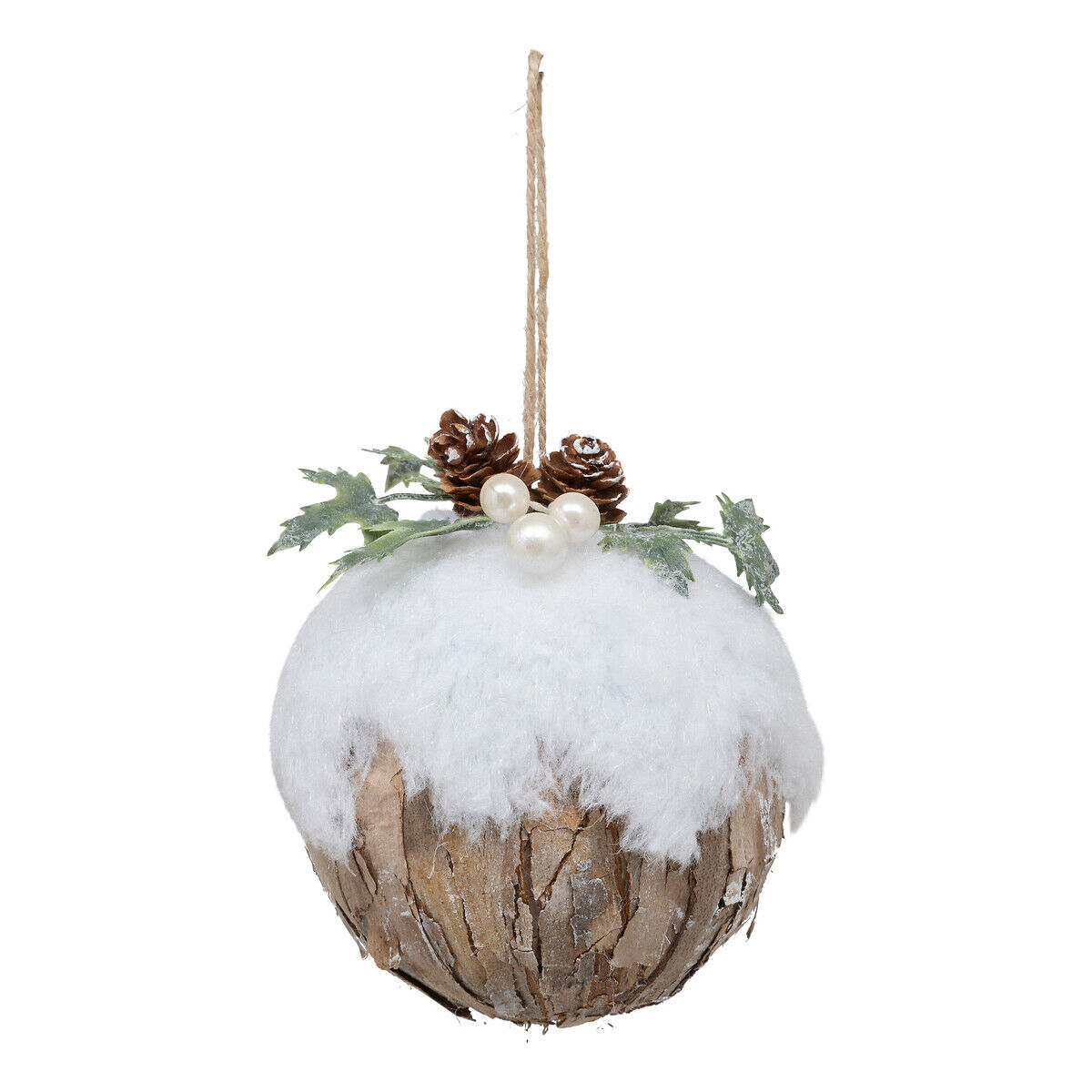 Bola decorativa com bagas e folhas com efeito neve 9cm, , large