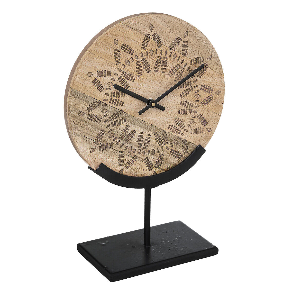 Relógio tropiques em madeira com suporte de metal preto, , large