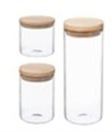 Conjunto de 3 frascos de vidro com tampa em madeira, , large