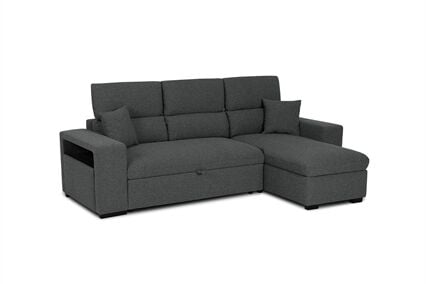 Sofá cama com chaise e cofre STANLEY cinza escuro, , large