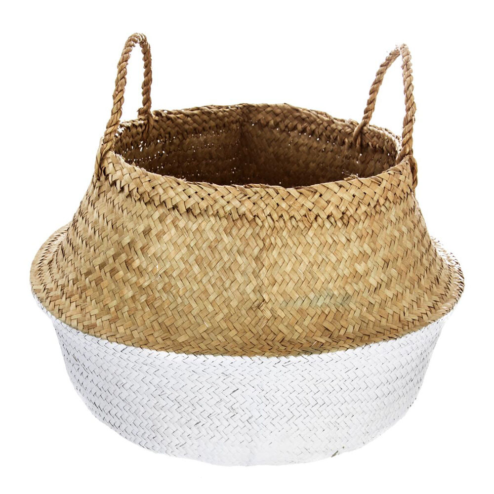 Decorative basket natural in seagrass with handles, , large