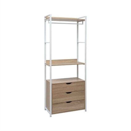 Roupeiro LAUREN branco com 3 gavetas em metal 200cm, , large