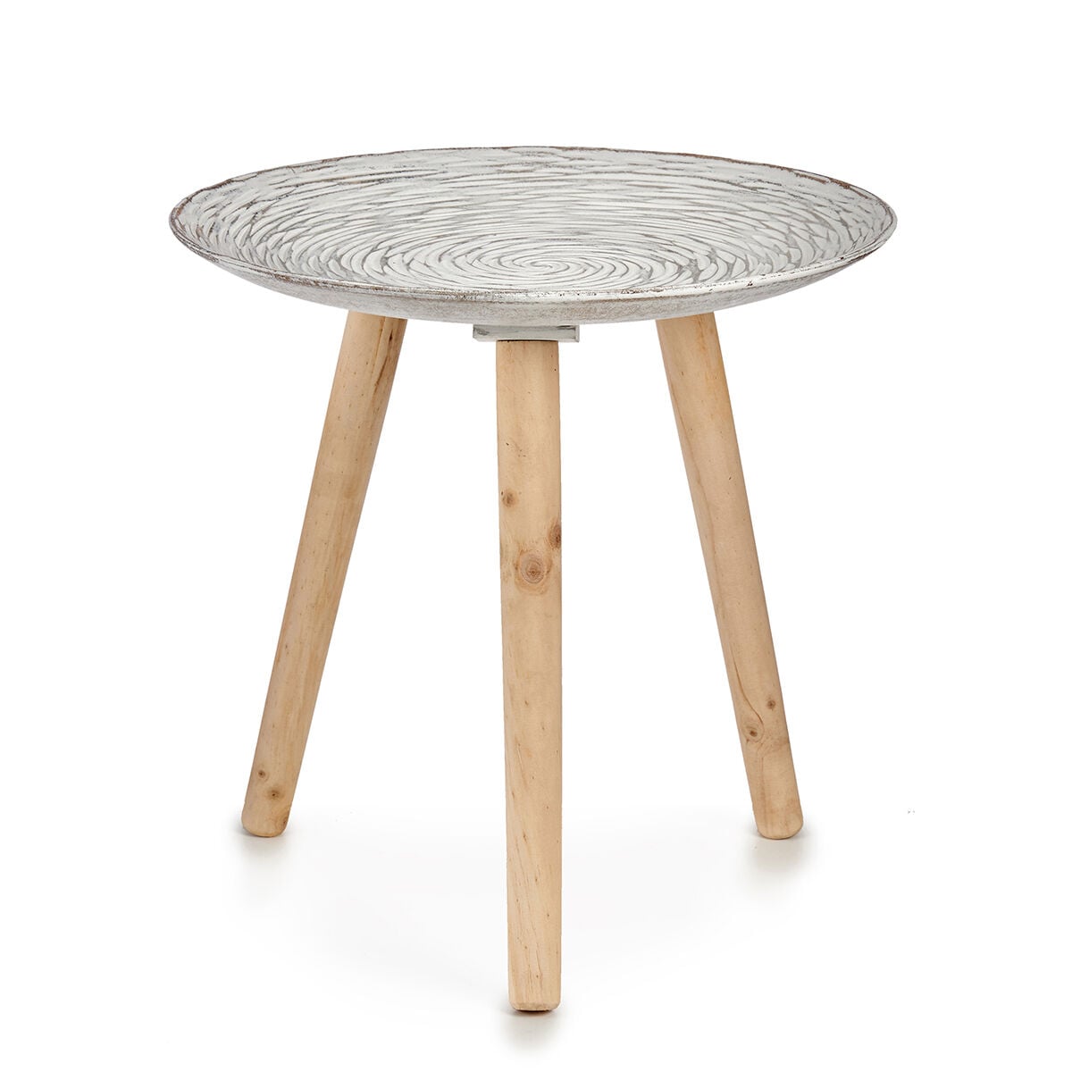 Mesa de apoio em madeira com tampo decoração espiral, , large