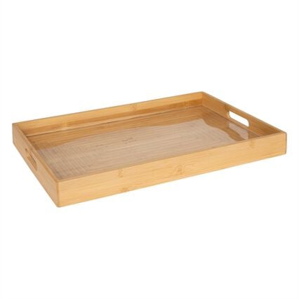 Tabuleiro retangular bege em bambu, , large