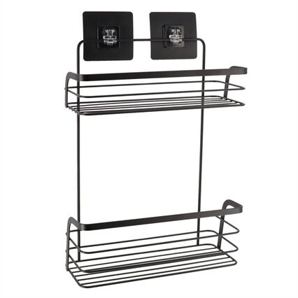 Prateleira wc preto 2 nívies em metal com adesivo, , large