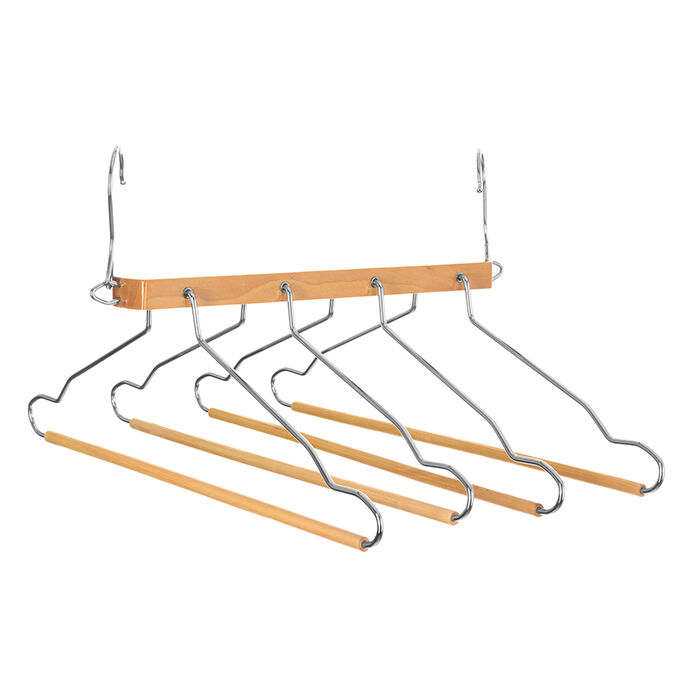 Cabide em madeira para 4 camisas e calças, , large