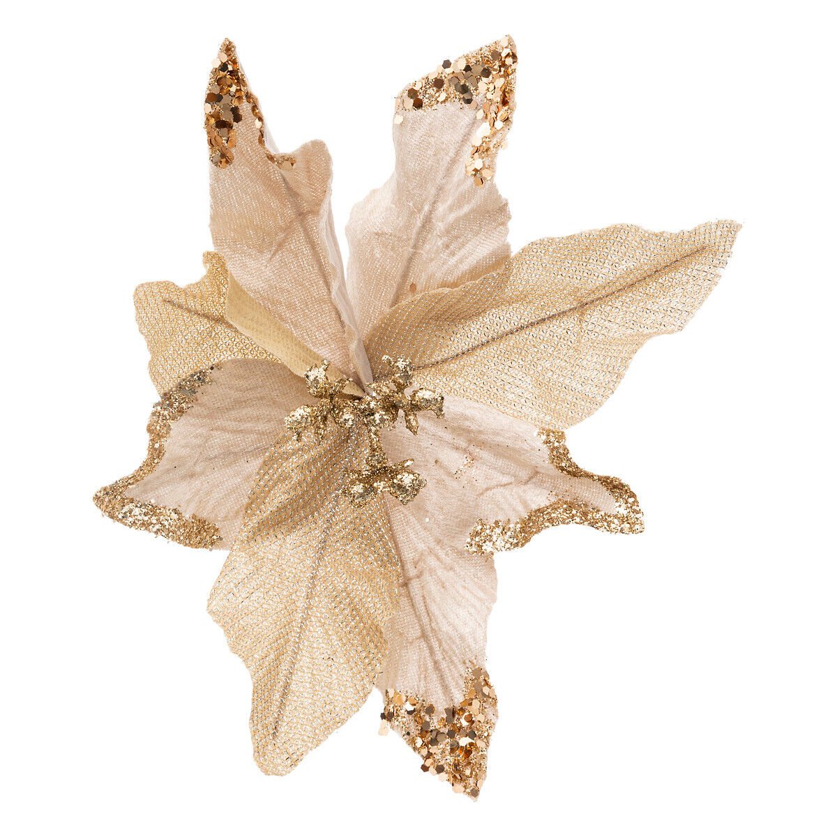 Flor poinsétia bege e dourado com mola, , large