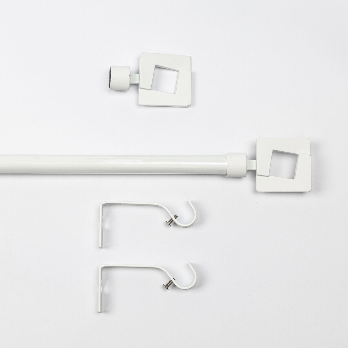 Extendable curtain pole kit matt white D19mm, , large