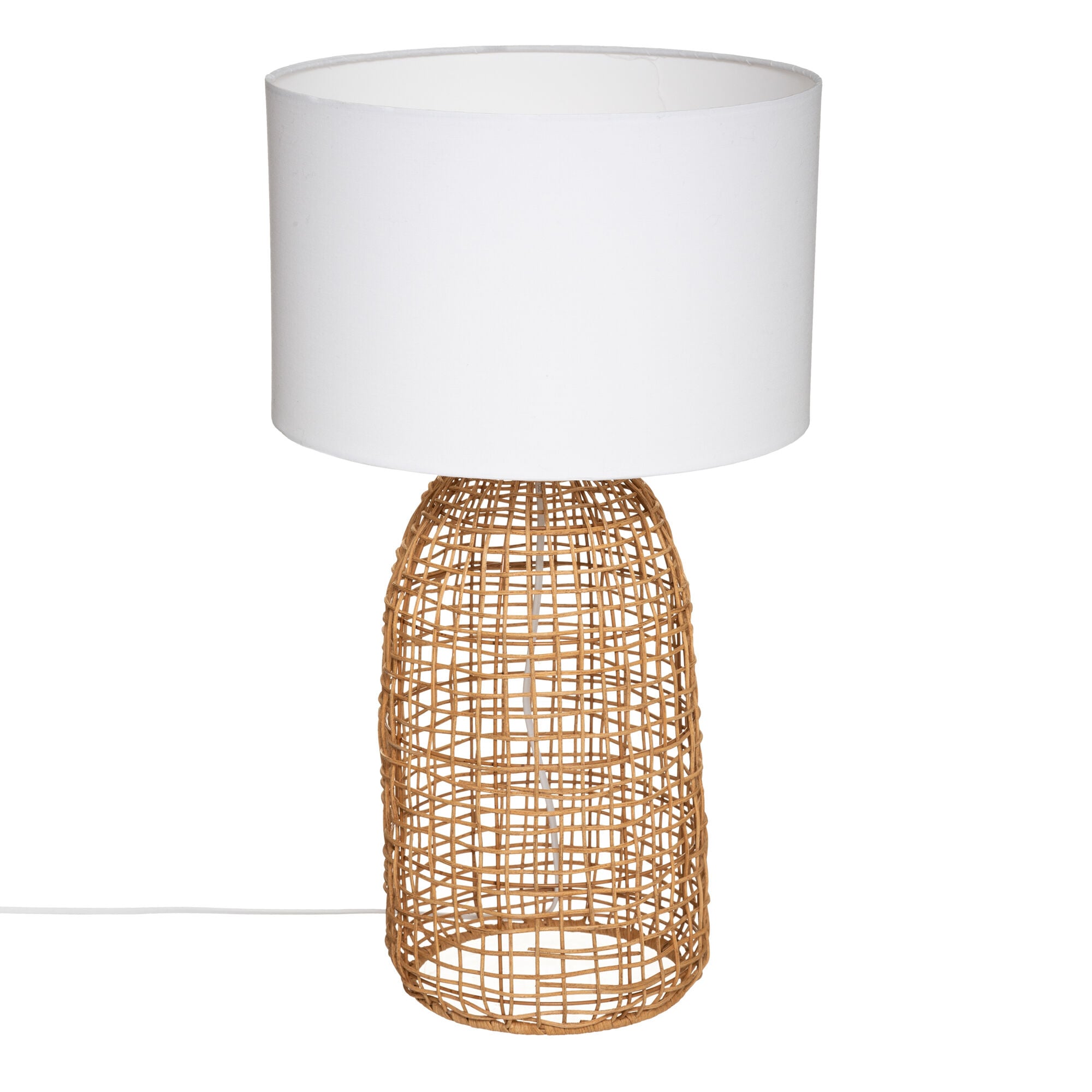 Candeeiro de mesa KARLA em rattan bege e branco, , large