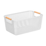 Cesto blanco con asa de bamb&uacute; 36x22cm