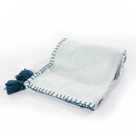 Manta crudo con borlas azules 120x160cm