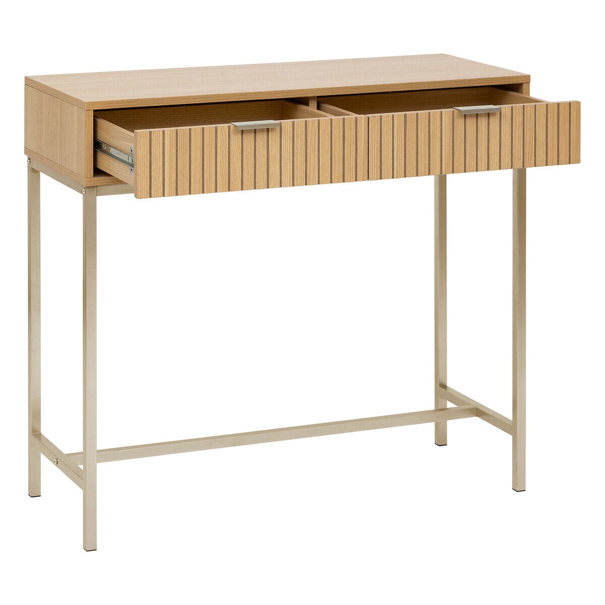 Consola Com 2 Gavetas Em Mdf e Metal Bege Tasso, , large