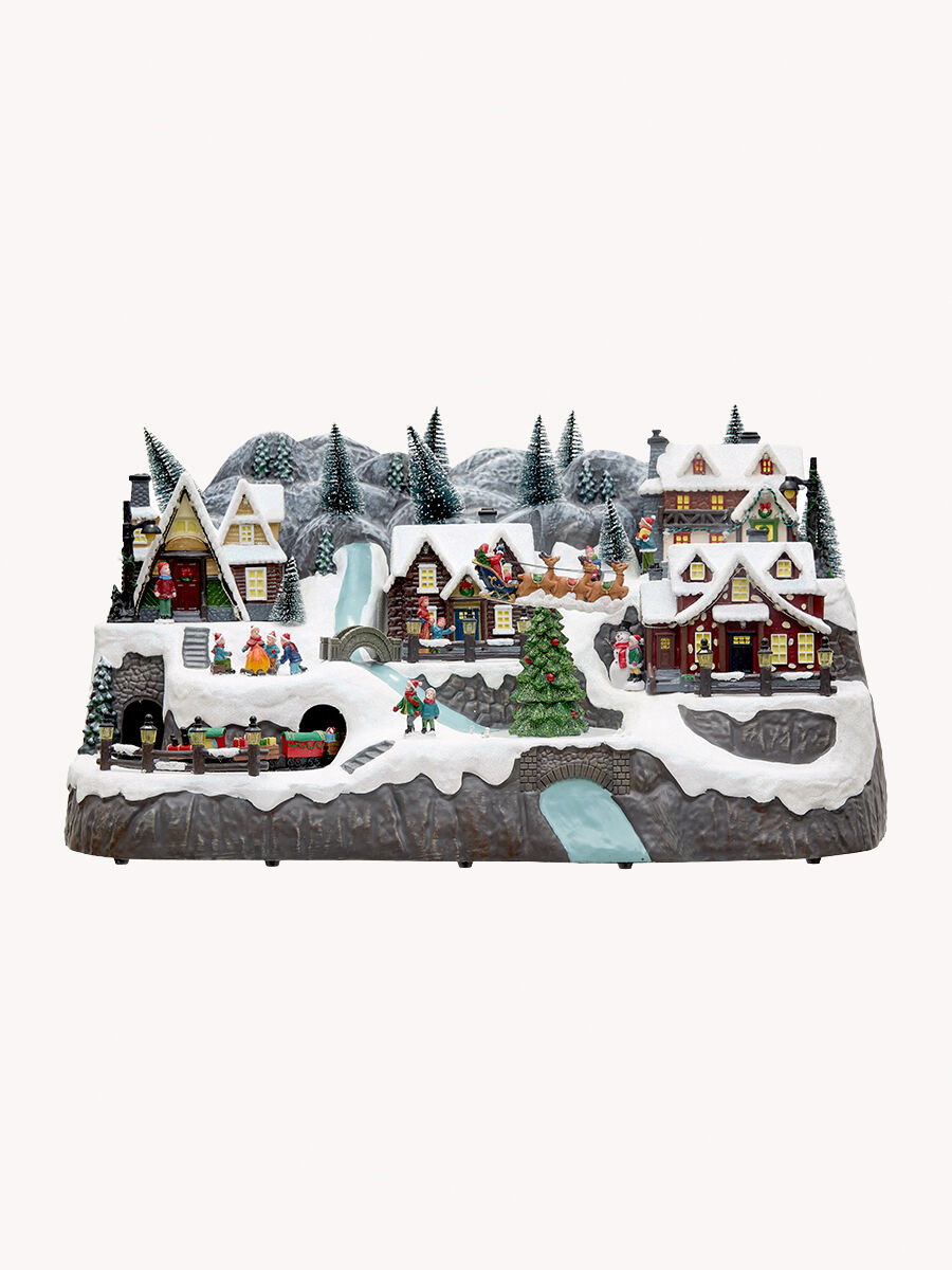Aldeia montanha de neve com comboio 59x35x32cm, , large