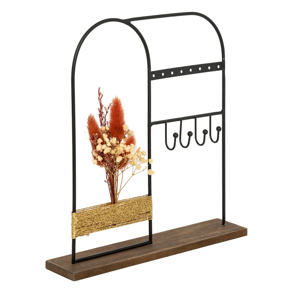 Porta bijuteria preto em metal e madeira, , large