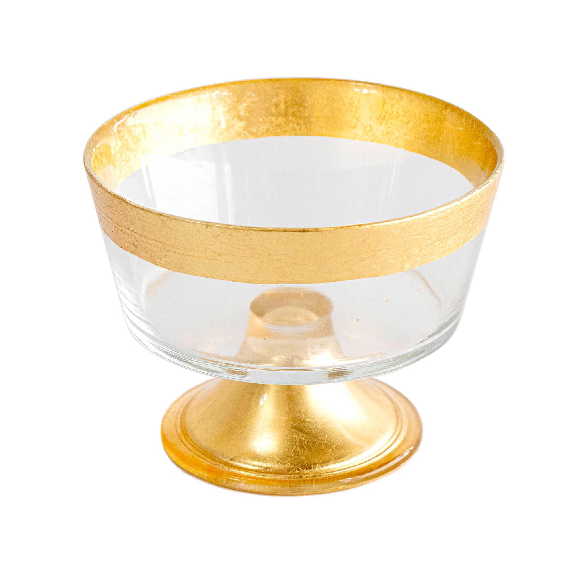 Taça katsu com pé em vidro com beira dourada, , large