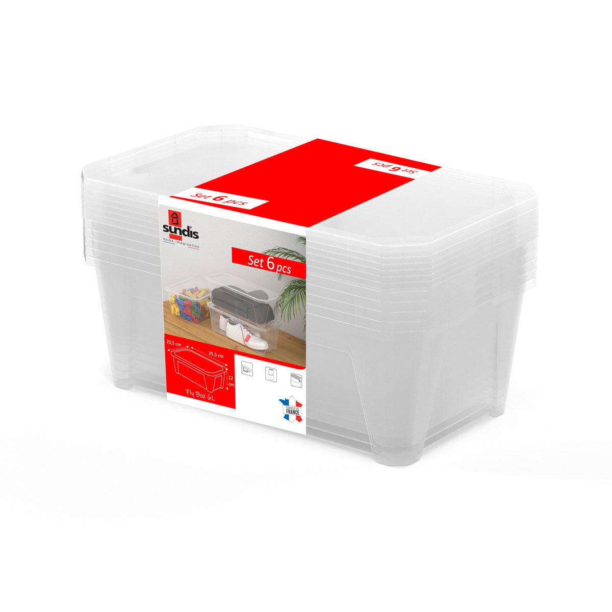 Conjunto de 6 caixas de arrumação transparente 6l, , large