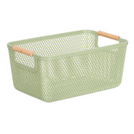 Cesto verde con asa de bamb&uacute; 32x20.5cm