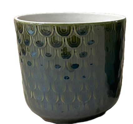 Vaso de cerâmica texturado verde 13,5cm, , large