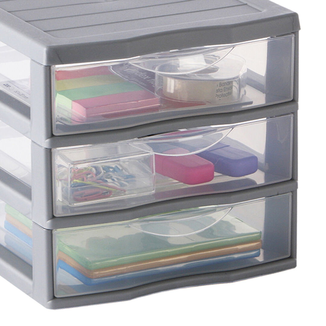 Storage unit grey with 3 drawers, , large