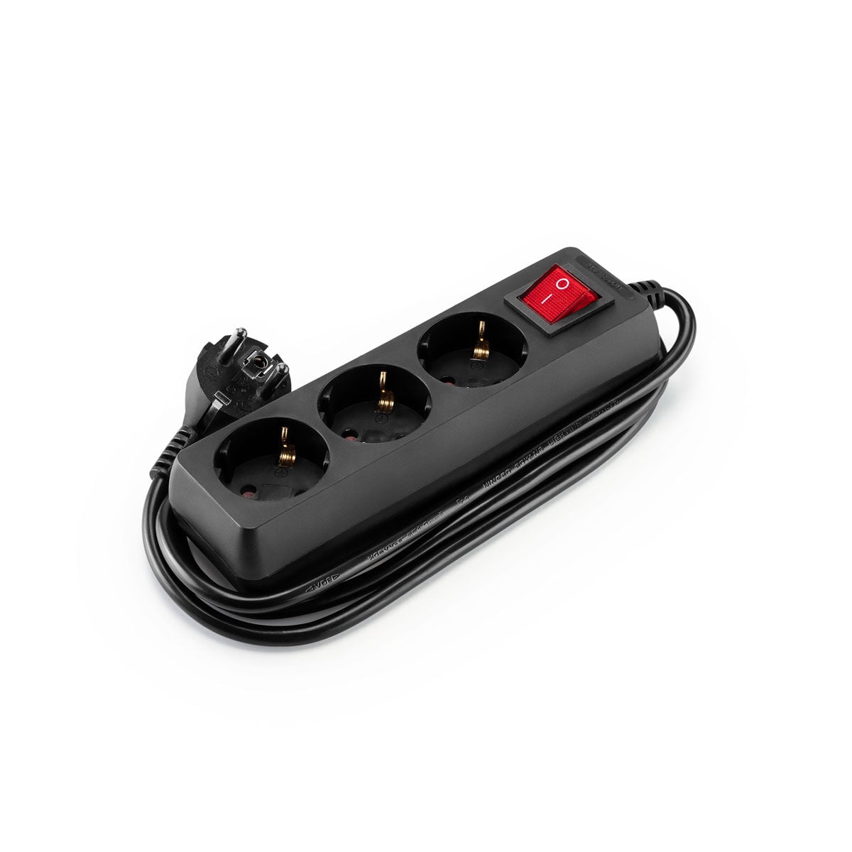 Extensão elétrica preta com 3 tomadas com interruptor, , large