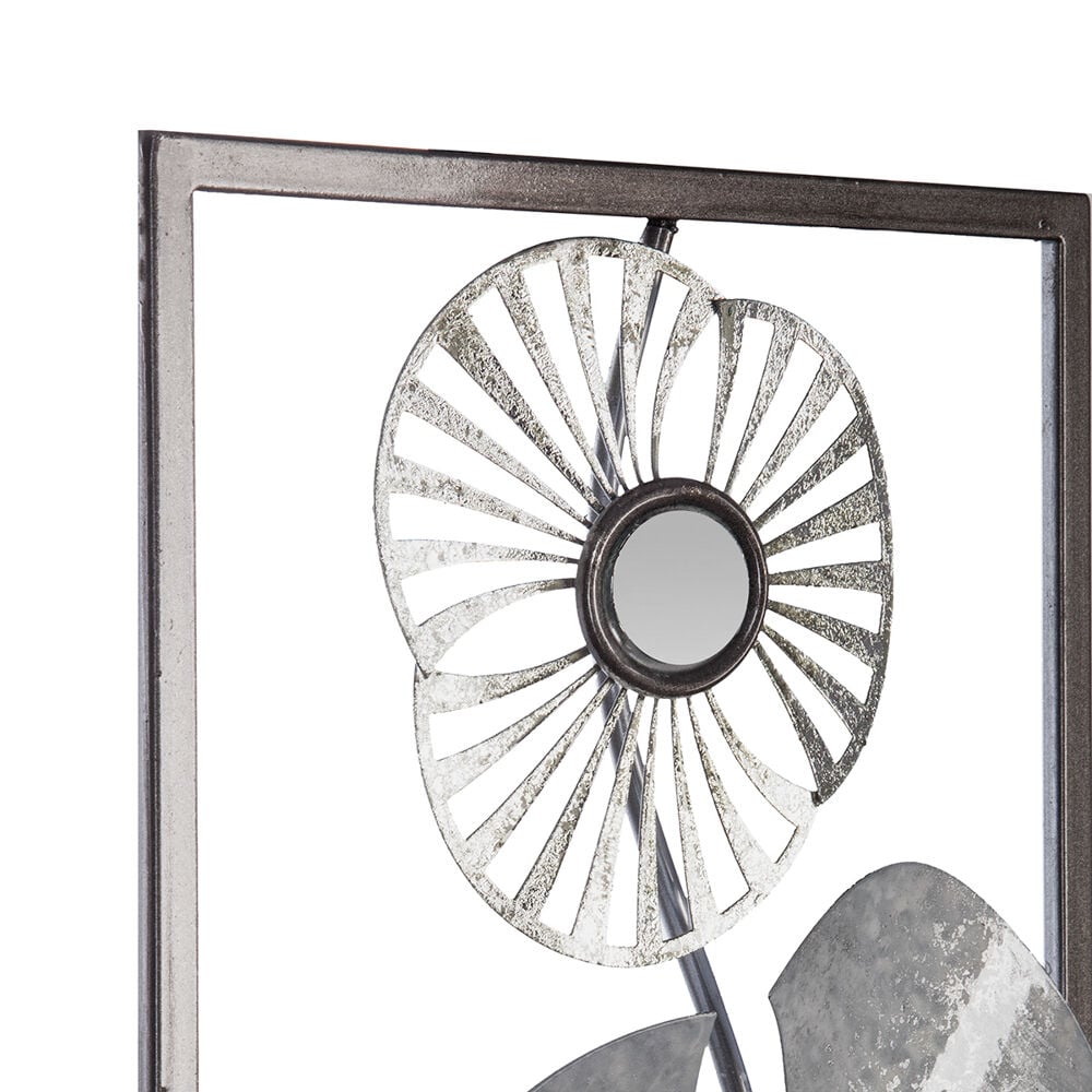 Quadro decorativo prata flor em metal, , large