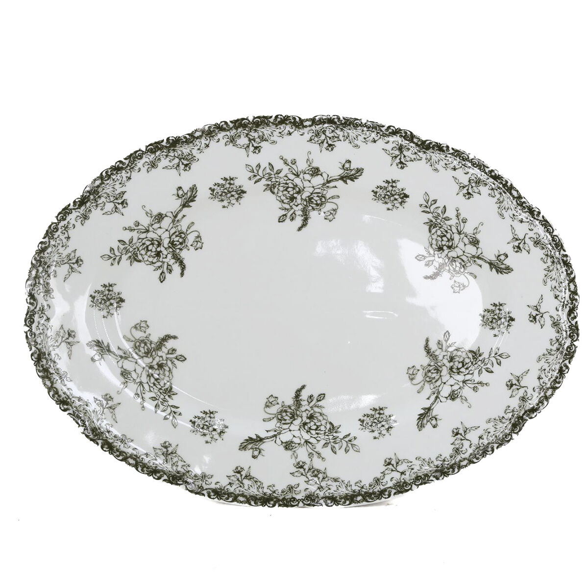 Travessa oval FLORA verde 34,7cm, , large