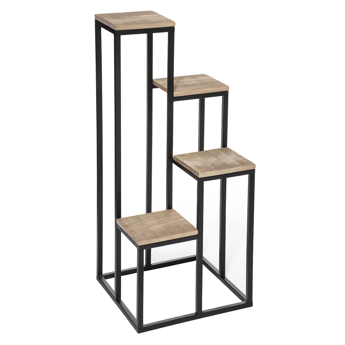 Suporte para 4 plantas preto e bege em metal e madeira, , large