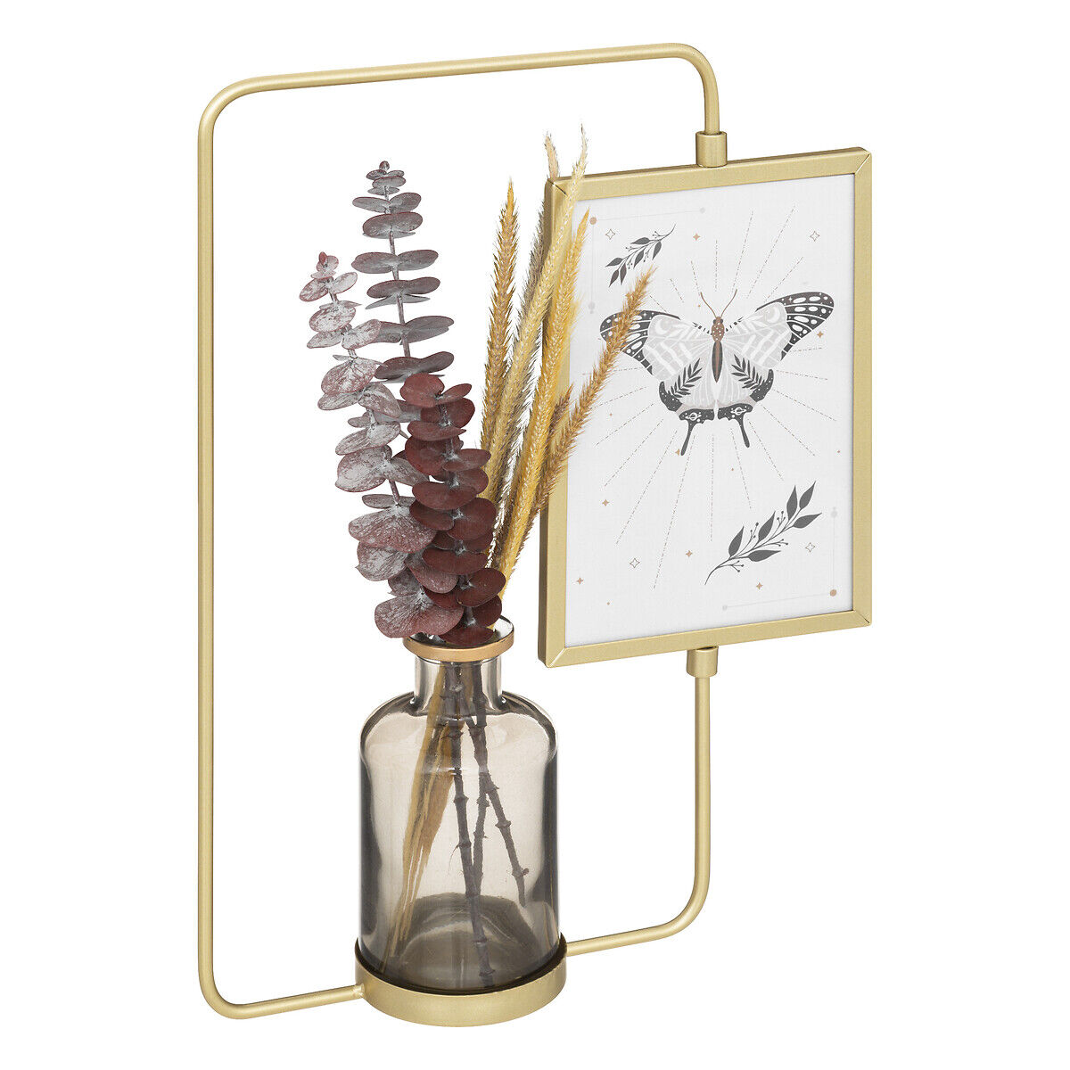 Moldura 10x15cm em metal com jarra com flor artificial, , large