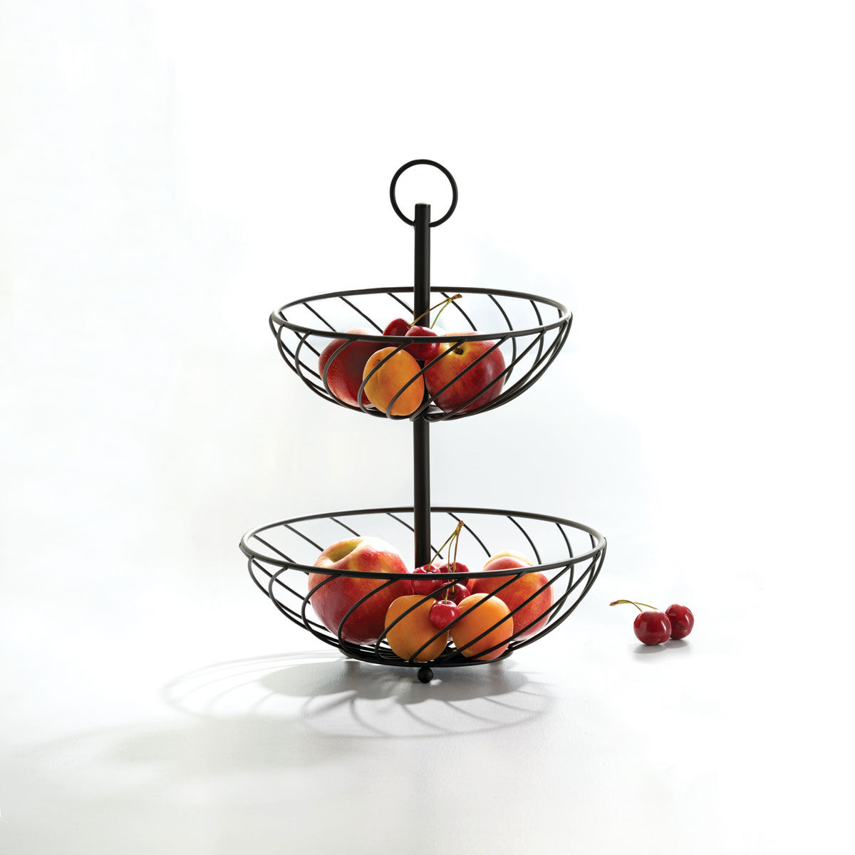 Fruteira com 2 níveis em metal preta, , large