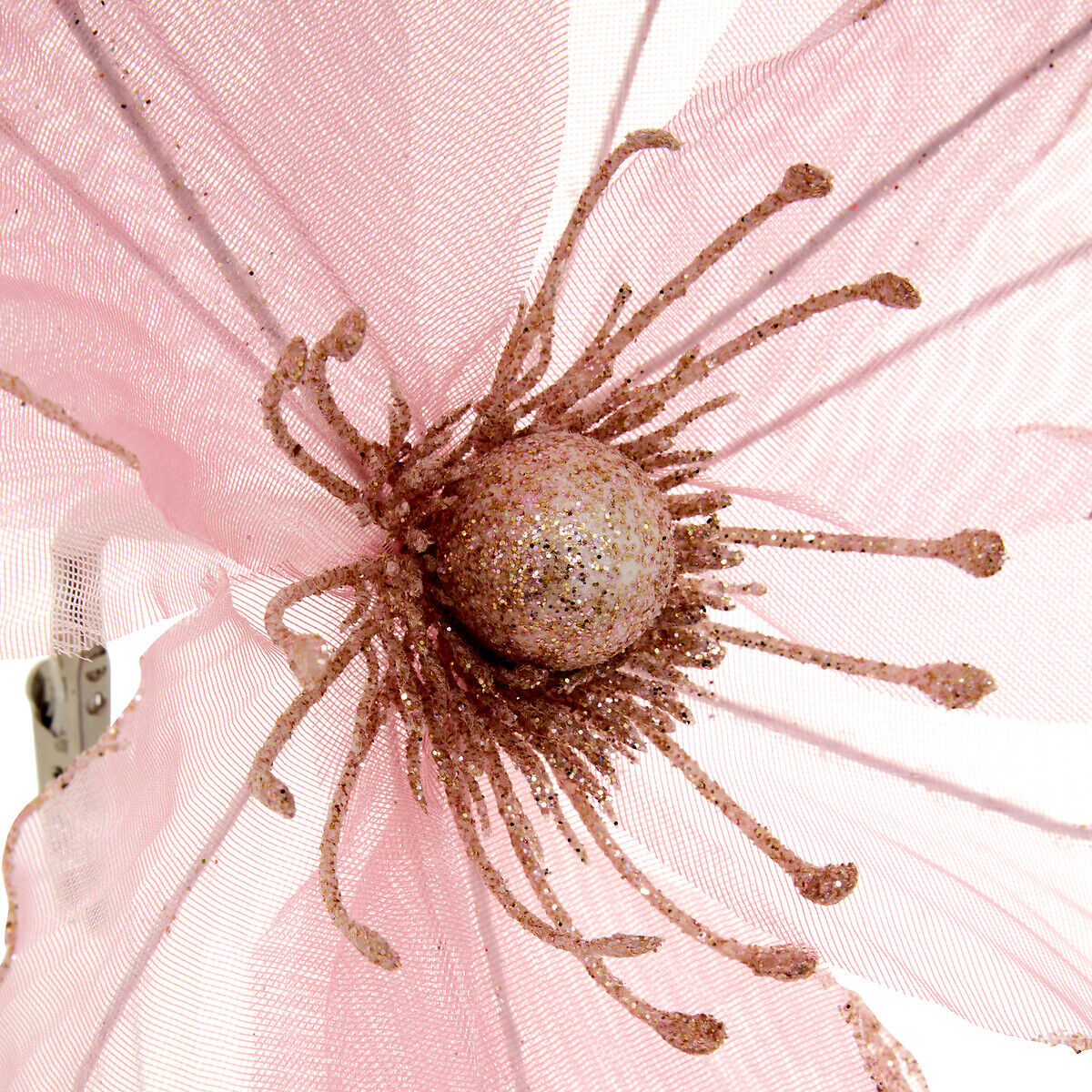 Flor magnólia brilhante rosa com pinça 24cm, , large
