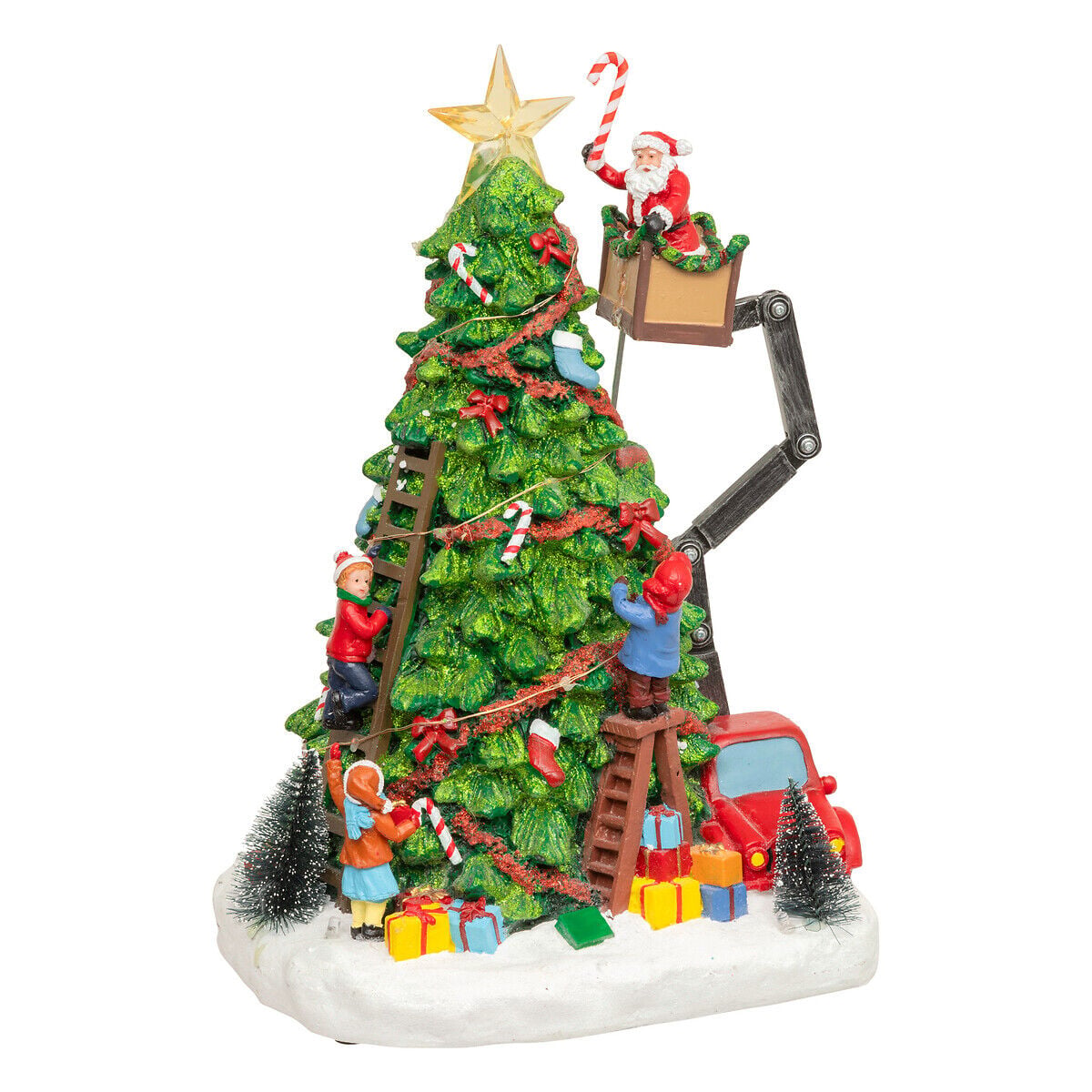 Aldeia árvore de natal com pai natal com luz-música-movimento 27cm, , large