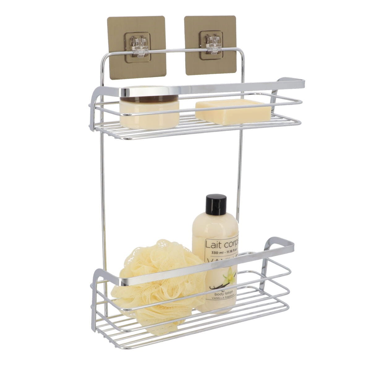 Prateleira wc 2 níveis em aço inox com adesivo cromado, , large