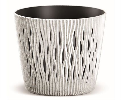 Plant pot SANDY ROUND white eco wood, , large